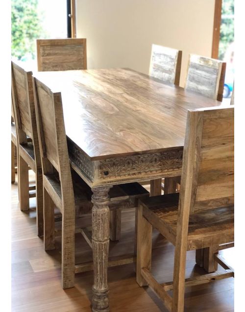 Hand Carved Shabby Chic Dining Table - 6 seat
