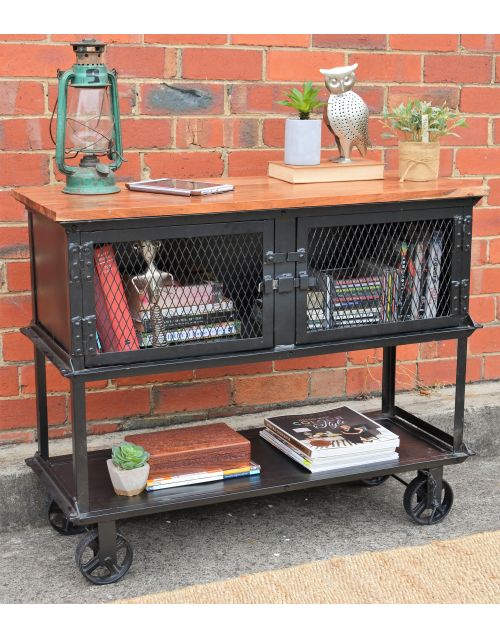 Vintage Industrial Metal & Timber Console Trolley