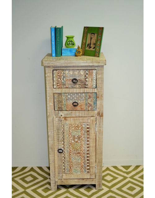 Hand Carved Shabby Chic Timber Tallboy