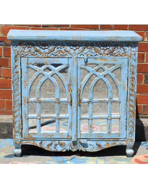 Blue Mirror Door Carved French Provincial Sideboard
