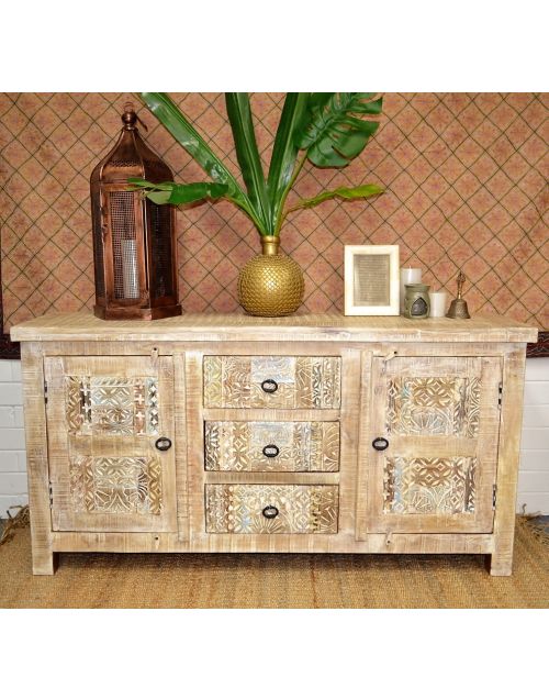 Hand Carved Shabby Chic Sideboard Buffet