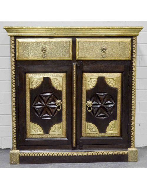 Indian Carved Timber & Brass Sideboard Cabinet