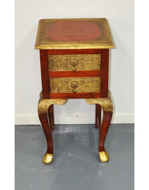 Indian Brass fitted 2 drawer side table