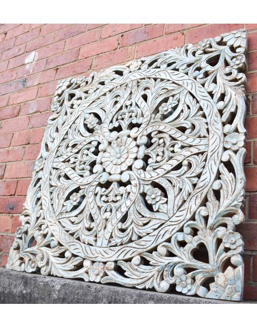 Hand Carved Antique Timber Floral Wall Art Panel