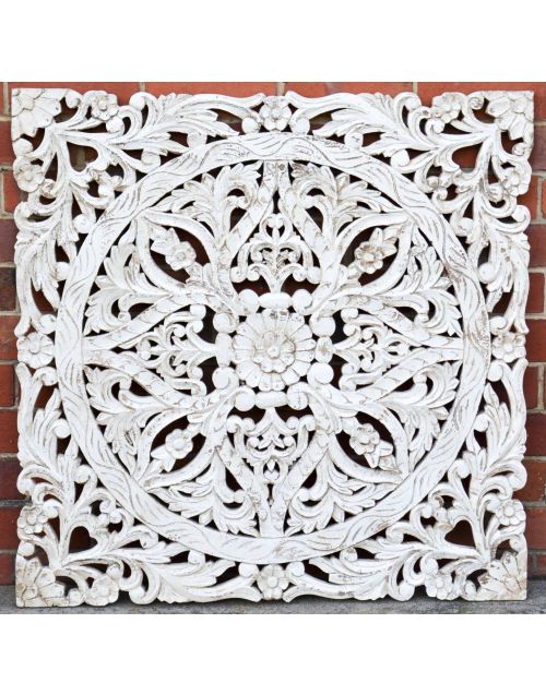Hand Carved Antique Timber Panel Floral Wall Art