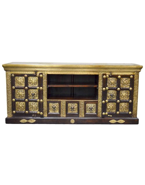 Embossed Brass Indian Timber Entertainment Unit