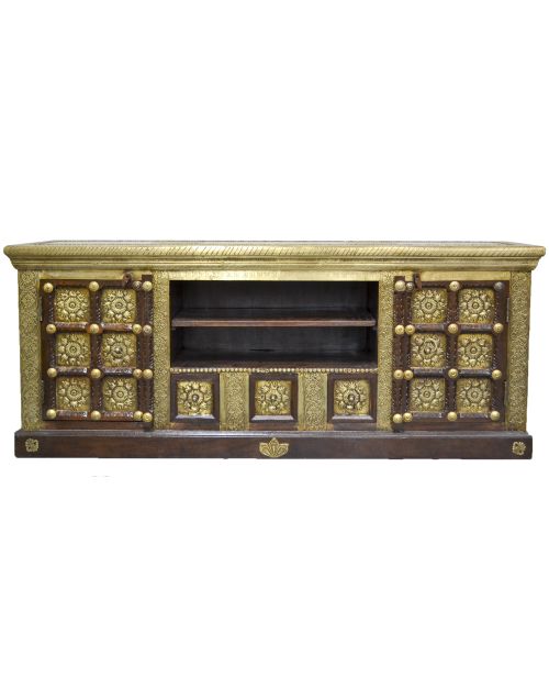 Indian Embossed Brass Timber Entertainment Unit
