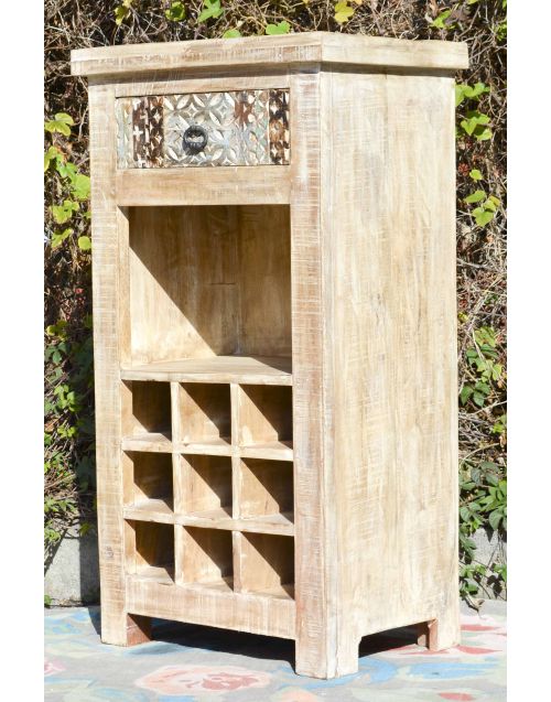 Hand Carved Shabby Chic Wine Storage Cabinet