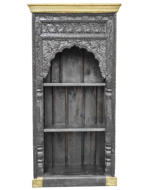 Dark Timber Hand Carved Indian Mehrab Antique bookshelf