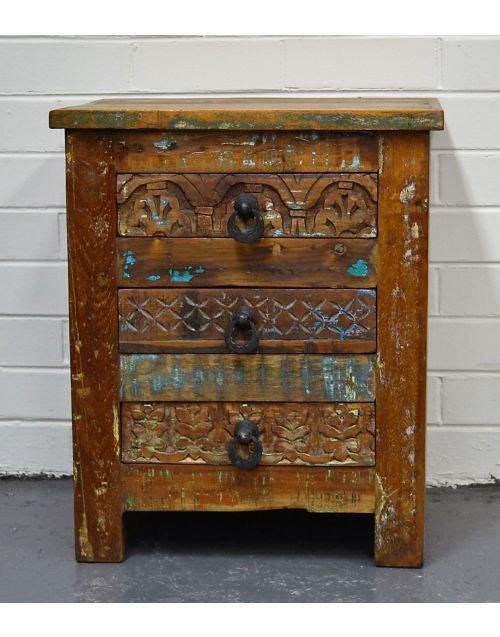 Reclaimed Timber Hand Carved Bedside Drawers