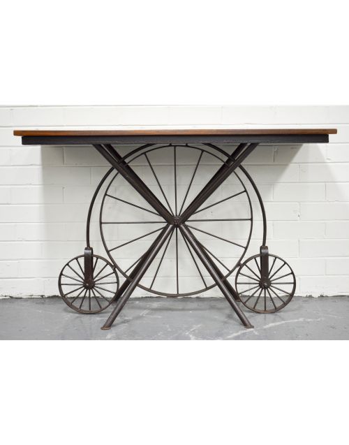 Recycled Timber Metal Wheel Console Hall Table