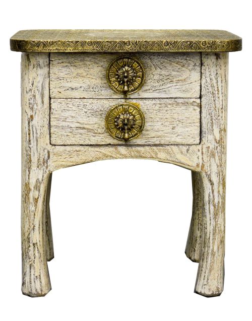 Indian Brass Rustic Painted Bedside