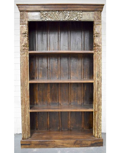 Reclaimed Timber Hand Carved Antique Bookshelf