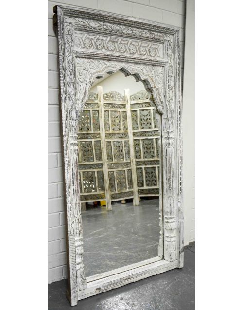 White Vintage Indian Mehrab Antique Mirror