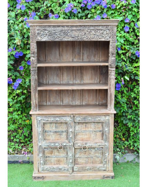 Antique Reclaimed Timber Hand Carved Bookshelf Cabinet
