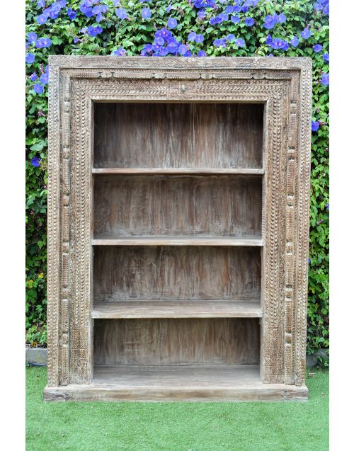 Hand Carved Antique Reclaimed Timber Large Bookshelf