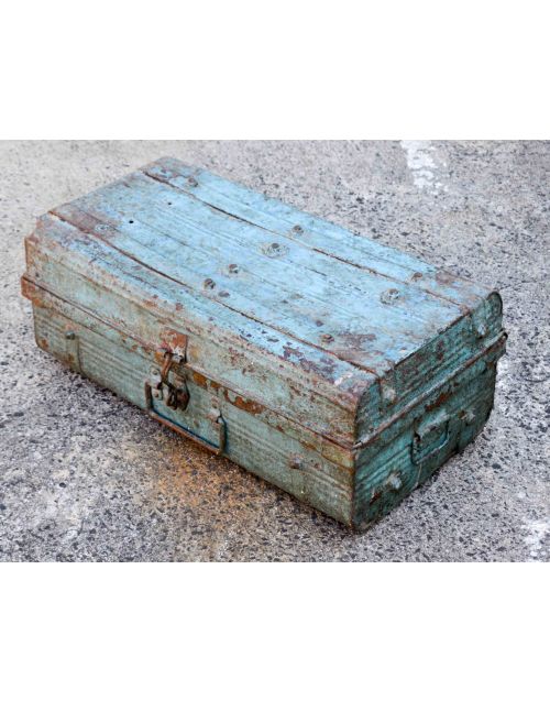 Blue Vintage Metal Travel Trunk Storage Case