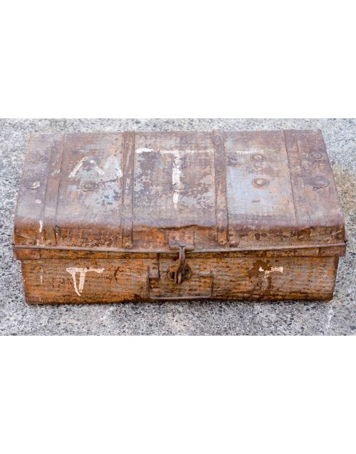 Rustic Orange Vintage Metal Travel Trunk Storage Case