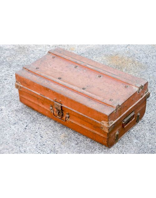 Orange Vintage Metal Travel Trunk Storage Case