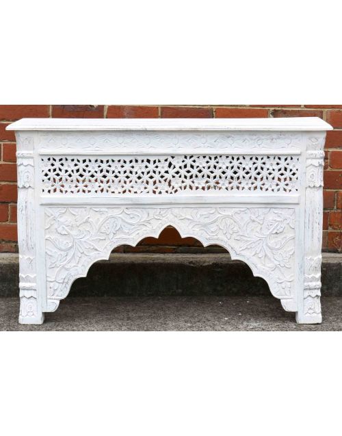 Whitewashed Indian Carved Mehrab Console/Hall Table