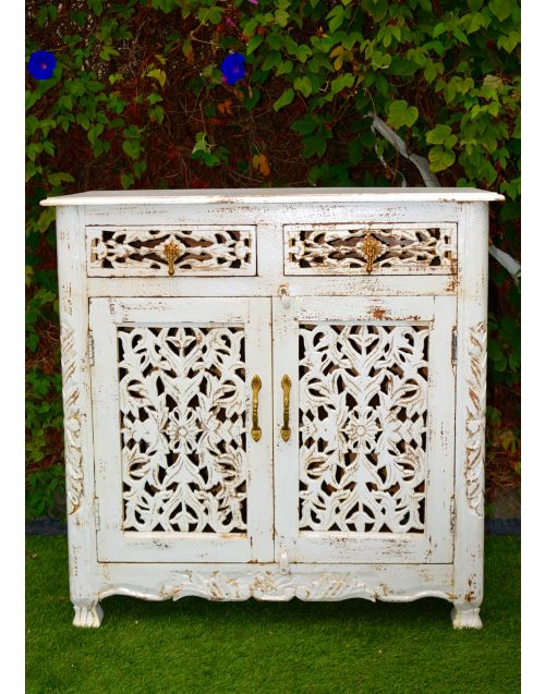 White Hand Carved French Provincial Sideboard Cabinet