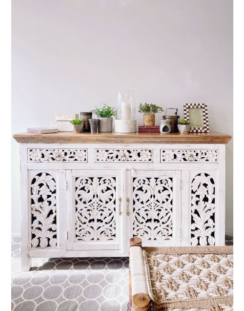 White Shabby Chic Hand Carved French Provincial Sideboard