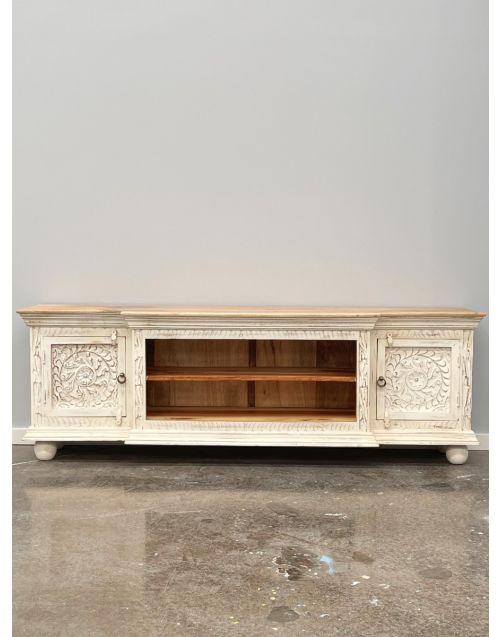 White French Provincial Natural Timber Top Entertainment TV Unit