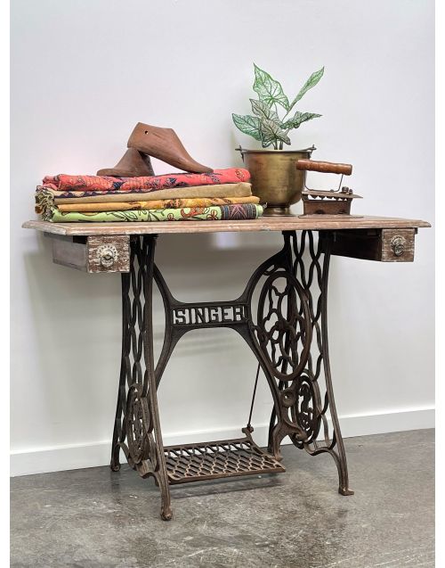 Vintage Industrial Upcycled Sewing Machine Console Table