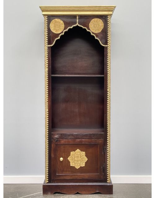 Indian Timber and Embossed Brass Display Cabinet Bookshelf