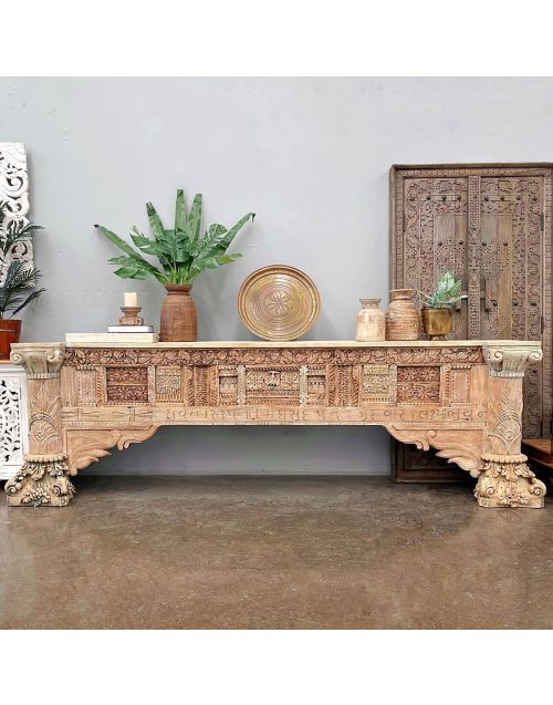 Antique Indian Reclaimed Timber Hand Carved Console Hall Table