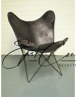 Vintage Industrial Black Leather Butterfly Chair