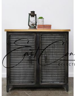 Vintage Industrial Metal Mesh Door Timber Sideboard Cabinet